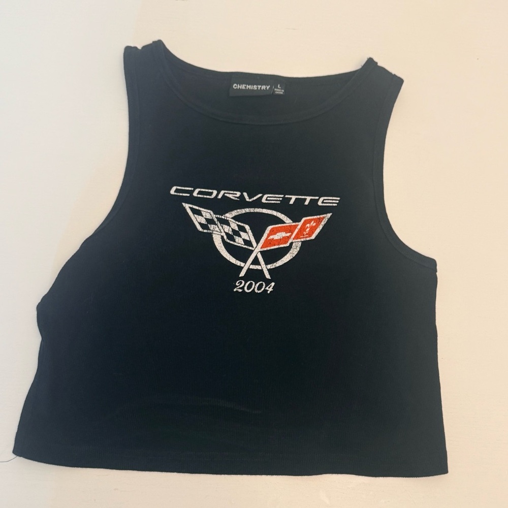 Chemistry Black Corvette Graphic Cropped Tank
